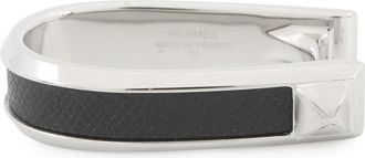 Herm&egrave;s Black Epsom Leather Metal Band Ring (Pre-Owned)