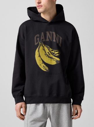 Ganni Mens Banana logo hooded sweatshirt Unisex