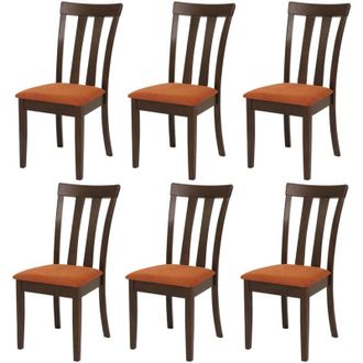 Hhg Juego De 6 Sillas De Comedor Hhg-451, Silla De Cocina, Tela/tejido, Madera Maciza, Estructura Oscura, Naranja