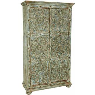 Wanderlust Deco Armario De Madera Tallada Verde 102x44x183