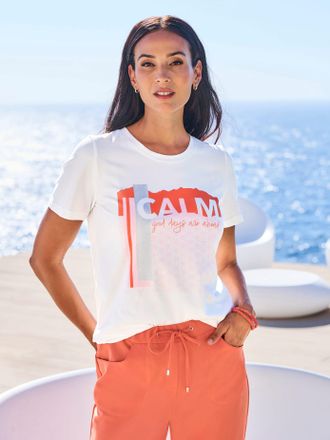 Heine Kurzarmshirt HEINE Shirt, Damen, Gr. 34, ecru, 95% Baumwolle, 5% Elasthan, bedruckt, gemustert, mehrfarbig, Rundhals, Shirts Kurzarmshirt