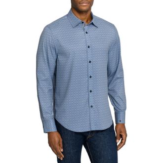 Brooklyn Brigade Marcy Mosaic Long Sleeve Performance Shirt in Navy/blue at Nordstrom, Size Xx-Large
