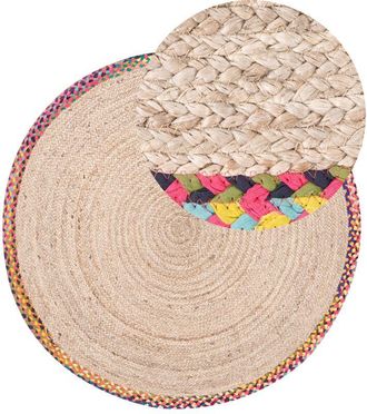 Beliani Area Rug Multicolour Jute &oslash; 120 cm Round Colourful Border Braided Living Room Bedroom SATARA