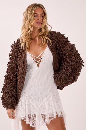 NASTY GAL Chunky Loop Yarn Knitted Cardigan in Chocolate at Nordstrom, Size Large