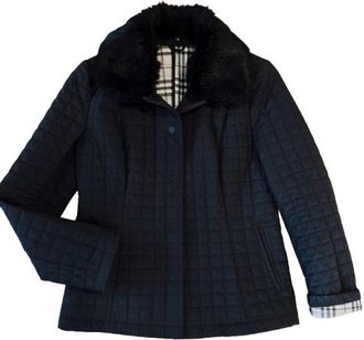 Burberry Black Quilted Jacket With Detachable Fur Collar Size 38