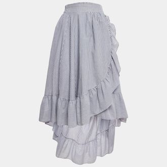 Maje White/blue Striped Cotton Blend Asymmetric John Skirt
