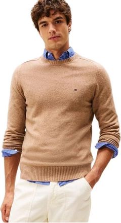 Tommy Hilfiger Rondgebreide trui - Heren - Ronde hals truien - Beige - L - Leer - Truien & Vesten