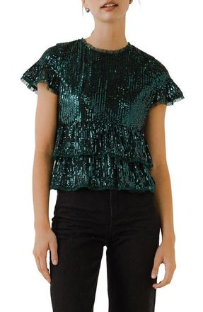 endless rose Sequin Babydoll Top in Green at Nordstrom, Size X-Small
