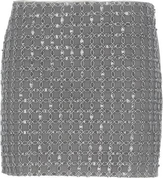 Rotate Beaded Mini Skirt with Strass and Side Zip Closure