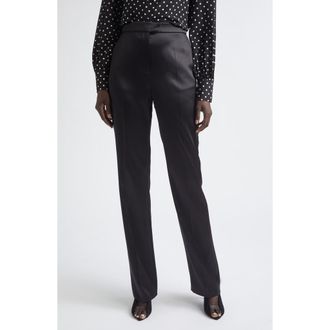 Valentino Tailored Double Duchesse Stretch Silk Pants in Black at Nordstrom, Size 10 Us