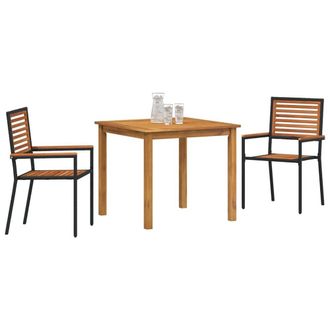 Berkfield Home Modern 3 Piece Garden Dining Set Black Poly Rattan Acacia