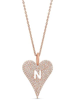 SHYMI Heart Initial Cubic Zirconia Pav&eacute; Necklace in Rose at Nordstrom