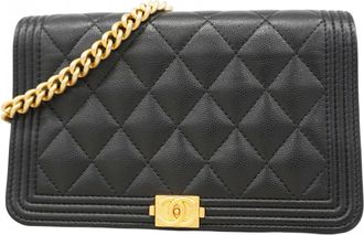 Chanel Black Grained Calfskin Chain/Shoulder Wallet (Pre-Owned)