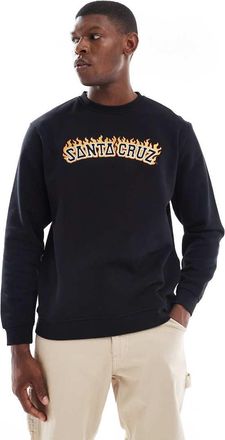 Santa Cruz Felpa vestibilità classica nera con logo in fiamme ricamato-Nero