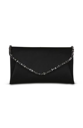 Badgley Mischka Mika Mix Crystal Neckline Envelope in Black at Nordstrom, Size Medium