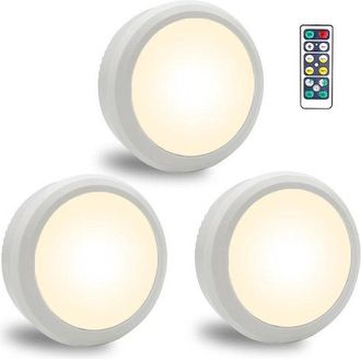 No Brand Tres Focos Led, Alimentados Por Bater&iacute;a, Con Control Remoto, De Color Blanco, Inal&aacute;mbricos, Adecuados Para Iluminaci&oacute;n De Vitrinas Y Estantes, Con Dis