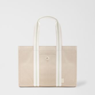 Furla Duna Borsa Shopping L Toni Naturale Multicolore Tessuto Canvas + Tessuto A Righe Donna