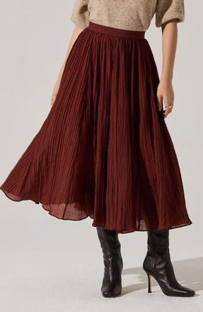 ASTR the Label Salome Pleated A-Line Midi Skirt in Burnt Brown at Nordstrom Rack, Size Small