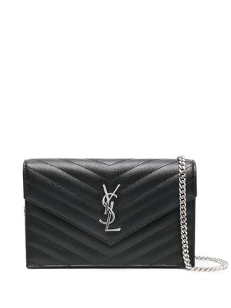 Saint Laurent chevron chain clutch bag - women - Calf Leather - OS - Black
