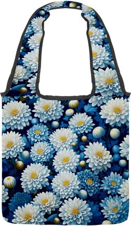 Generic Aesthetic White Daisies Reversible Canvas Shoulder Tote - Double-Sided Print, 12oz Cotton, 27cm Drop, Fold-Flat Bag for Travel, Shopping, Street Outin