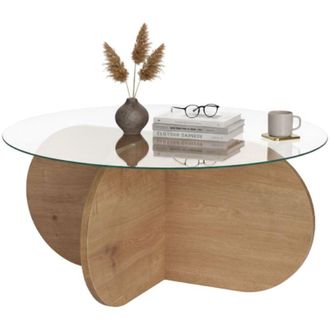 Dmora Tavolino da Salotto Cugnoli, Forma Rotondo, Materiale Piano in Vetro, Colore Ripiano Trasparente, 75x75x35h cm Marrone Rovere