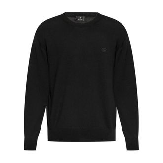 Etro Round-neck Knitwear, male, Black, XL, Black Wool Jumper with Pegaso Motif