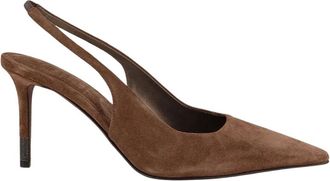 Brunello Cucinelli Monili Suede Slingback Pump - Shoes - Mujer - Marr&oacute;n - 38 1/2 EU