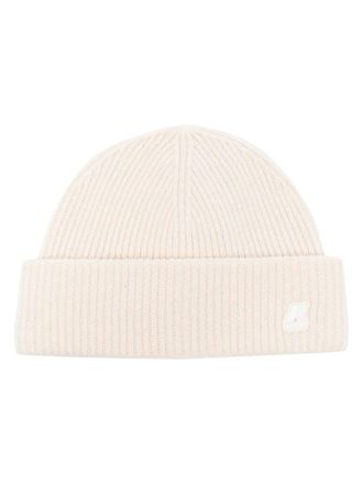 K-Way logo-patch wool beanie - men - Wool - One Size - Neutrals