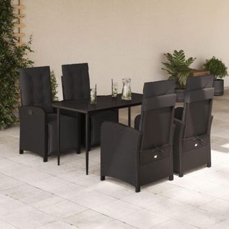 vidaXL Set De Muebles Jard&iacute;n 5 Pzas Con Cojines Rat&aacute;n Sint&eacute;tico Negro Vidaxl