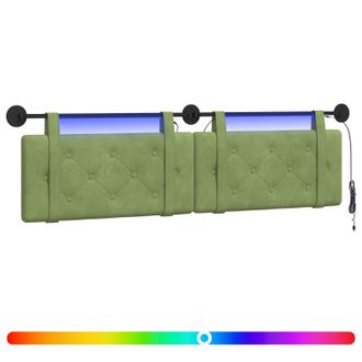 vidaXL Cabecero Colgante Con Luz Led Verde Claro Terciopelo Vidaxl