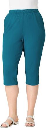 Roaman's Plus Size Soft Knit Relaxed Pull On Capri Pant in Deep Teal at Nordstrom, Size Small