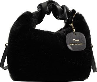 Generic Woman Plush Crossbody Bag Fluffy Purses Handbag Fashion Fuzzy Top Handle Tote Satchel Shoulder Bags with Zipper (Black)