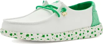 Hey Dude Wendy Shamrock Charm Womens Flat Shoes White/Green : 10 M, Cotton