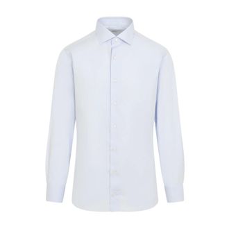 Brioni Overhemden, Heren, Blauw, XL, Katoen, Cotton Shirt