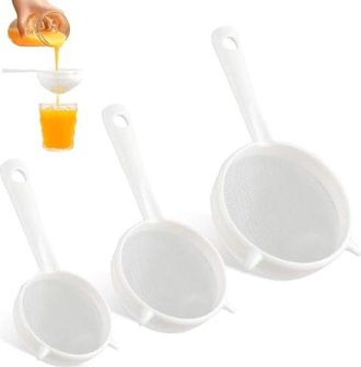 OEM Juego De 3 Coladores De Cocina De Pl&aacute;stico: Juego De Filtros Con 3 Tama&ntilde;os De Malla, Asas Antideslizantes Y Gancho Para Colgar, Harina, T&eacute; Y Caf&eacute;