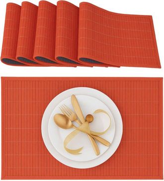 Relaxdays 24 Salvamanteles Para La Mesa Del Comedor, Bamb&uacute;, 30 X 45 Cm, Conjunto De 6 Piezas, Lavable, Rojo