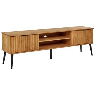 Beliani Mueble Tv 2 Puertas Madera Clara Con Estantes Almacenaje Timmins