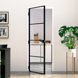 Berkfield Home Interior Door Black 76x201.5 cm Tempered Glass&Aluminium