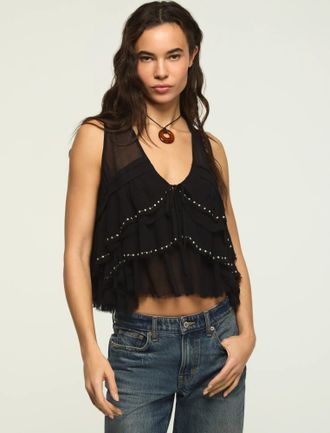 Lucky Brand Womens Festival Studded Ruffle Vest