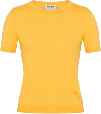 Moschino logo-detailing knitted top - women - Silk/Virgin Wool - 46 - Yellow
