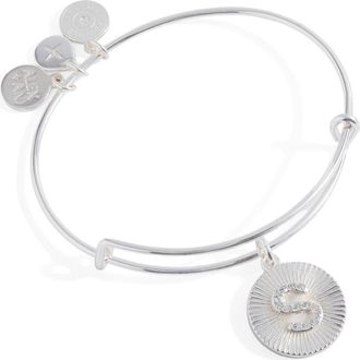Alex and Ani Pave Starburst Texture Initial Bangle Bracelet in Silver - S at Nordstrom