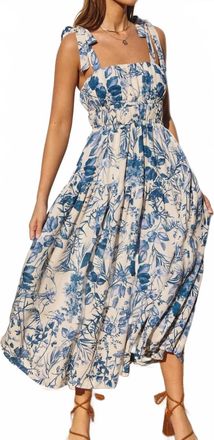 Dress Forum Shirred Fit And Flare Midi Dress In Porcelain Blue