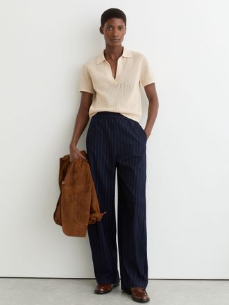 Reiss Open-stitch Knitted Polo Top, XS