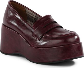 BC Footwear Ambitious Faux Leather Platform Wedge Loafer in Burgundy at Nordstrom, Size 9.5