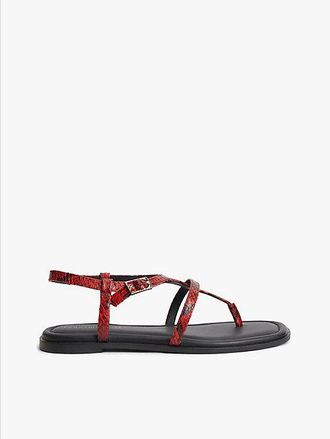 Tommy Hilfiger Leather Strap Snake Print Toe Post Sandals