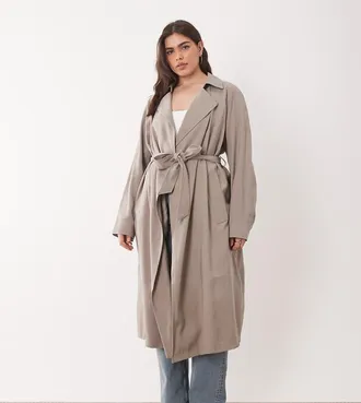 Asos Curve ASOS DESIGN Curve - Trench morbido taglio lungo color fungo-Grigio