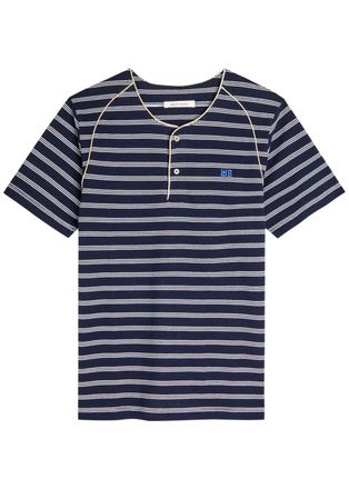 Wales Bonner Wales Bonner Isaiah Striped Piqué Cotton-blend T-shirt - Navy - M