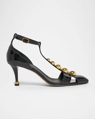 Chlo&eacute; 70mm Cleia Studded Patent Leather Pumps