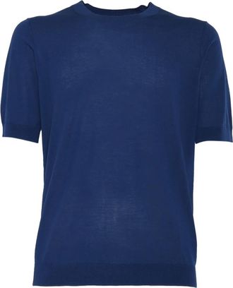 Ballantyne Korte Mouw Gebreid - Heren - Ronde hals truien - Blauw - M - Katoen - Truien & Vesten