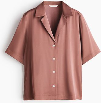 H&M Satinbluse mit Reverskragen - Dunkles Mattrosa